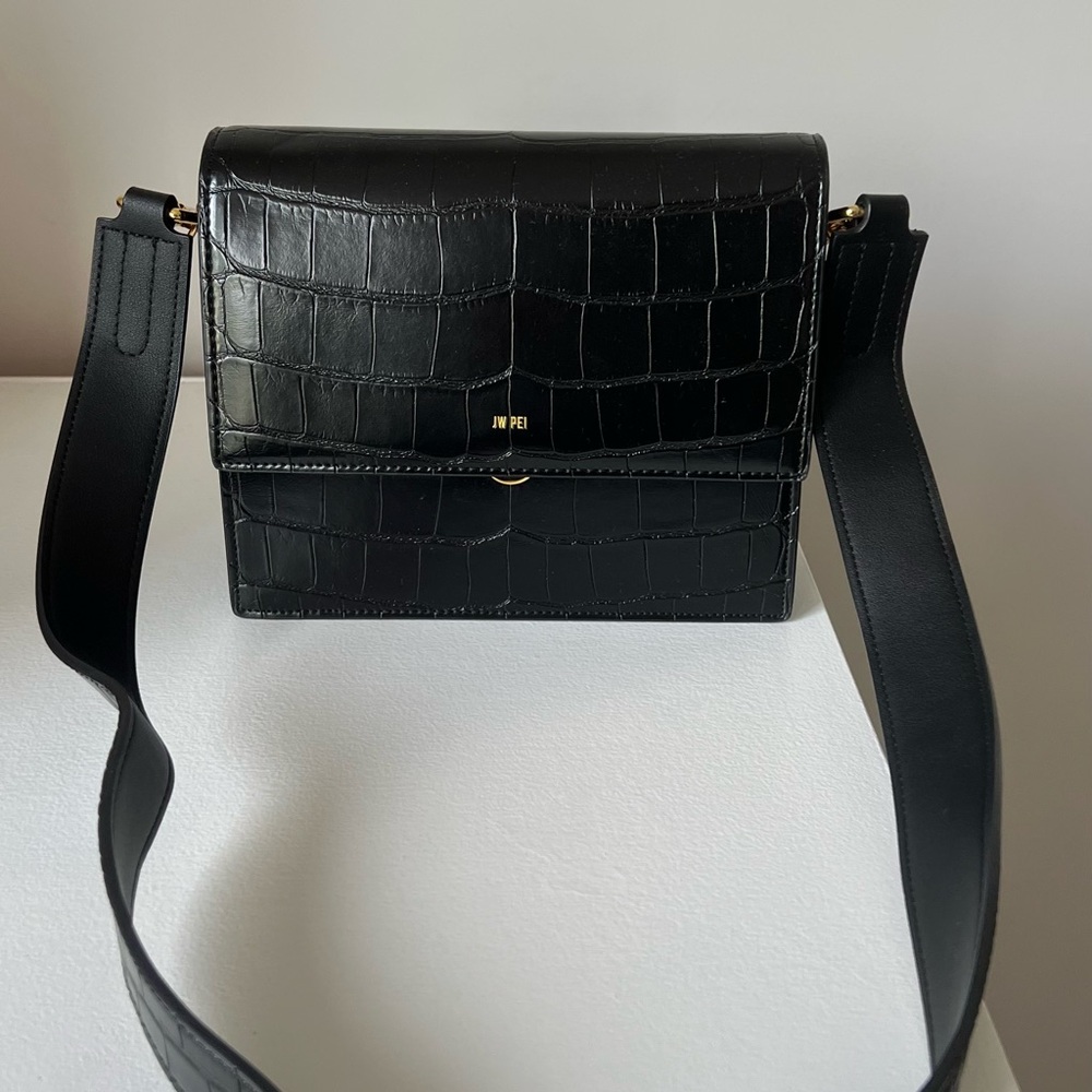 JW PEI Black Croc-Texture Mini Crossbody Bag